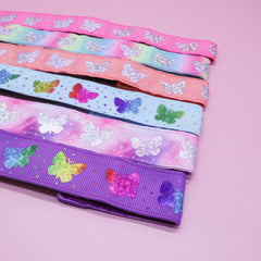 Non-slip Adjustable Holographic Butterfly Ribbon Headbands - Set of 6 - FROG SAC