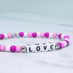 Pink Beaded Affirmation Word Bracelet - LOVE - FROG SAC