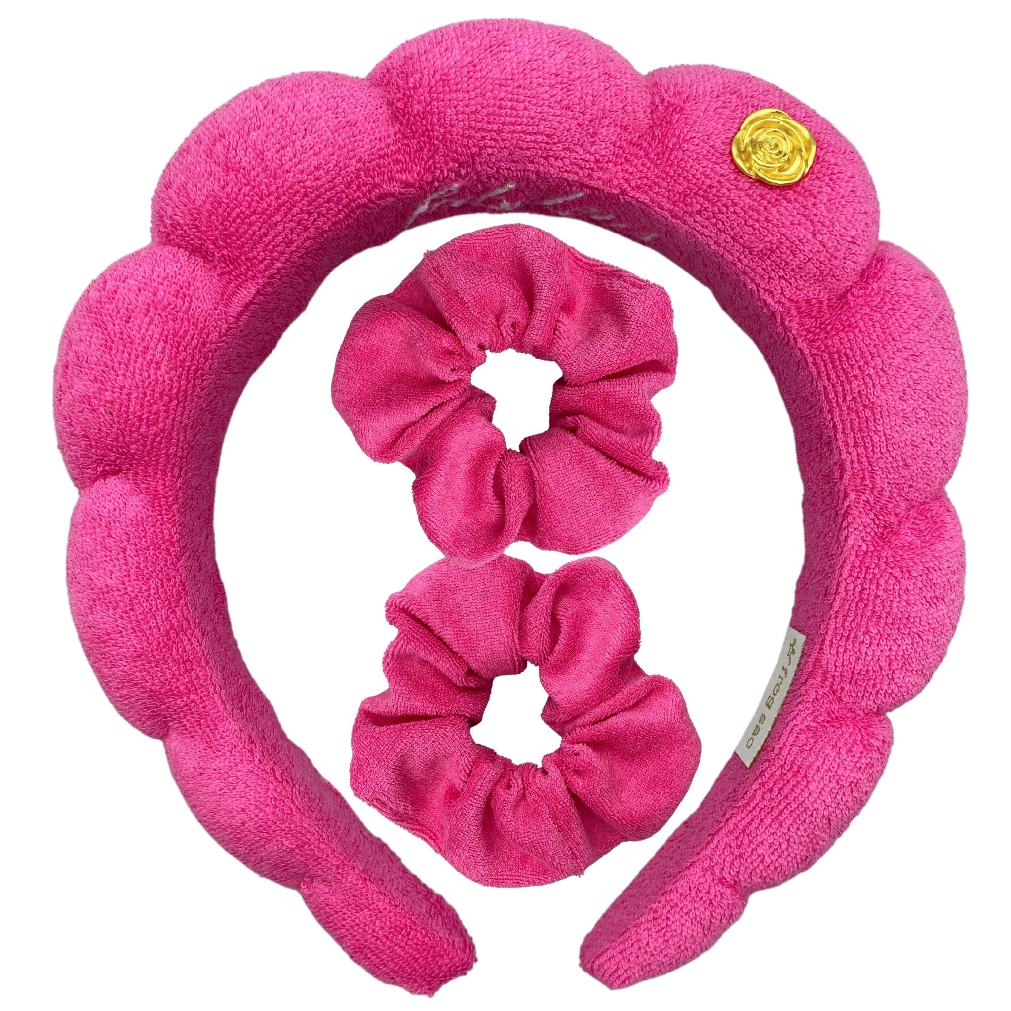 Puffy Spiral Terry Cloth Padded Spa Headband and Scrunchie Wristbands - FROG SAC