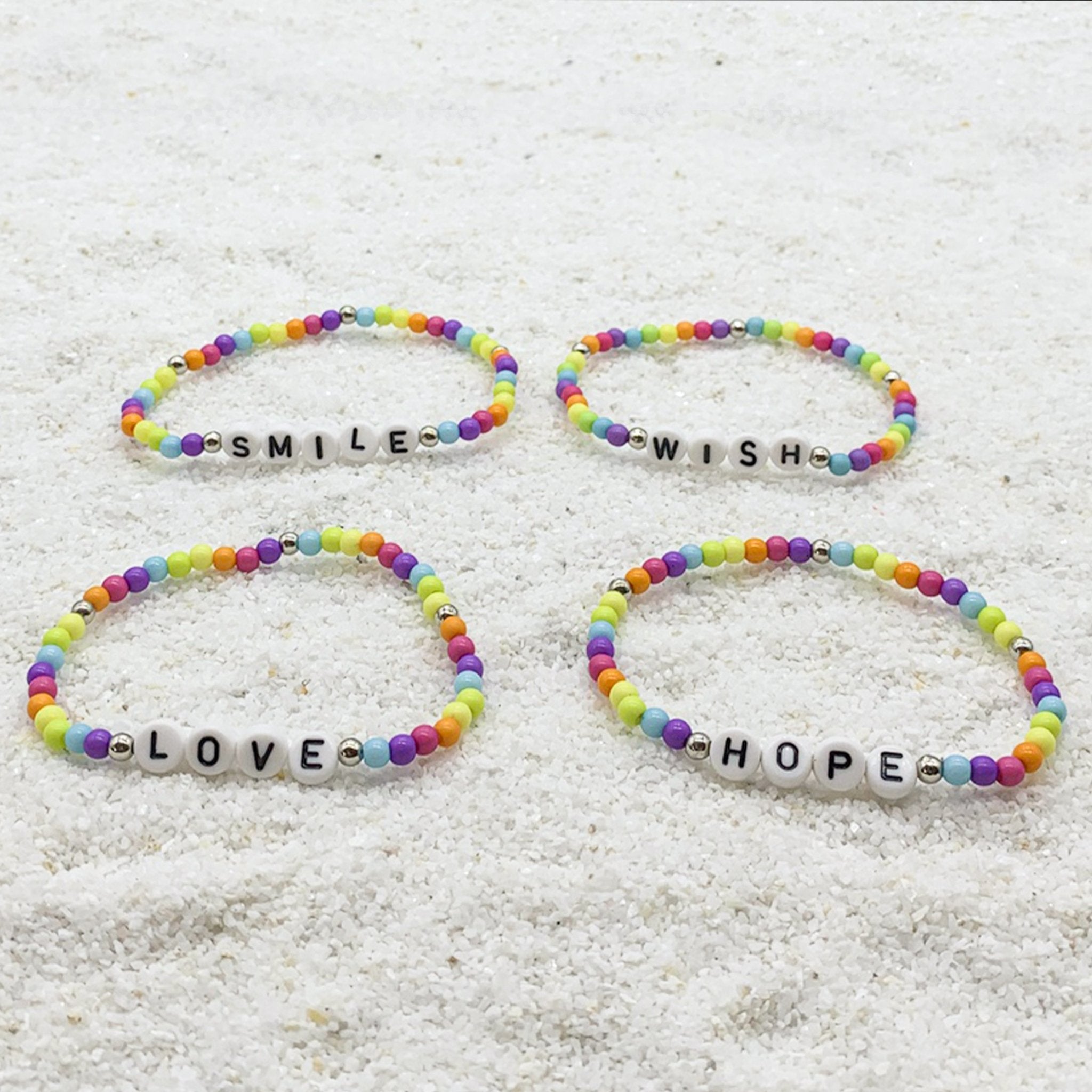 Rainbow Beaded Word Affirmation Bracelets - 4 Pack - FROG SAC