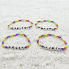 Rainbow Beaded Word Affirmation Bracelets - 4 Pack - FROG SAC