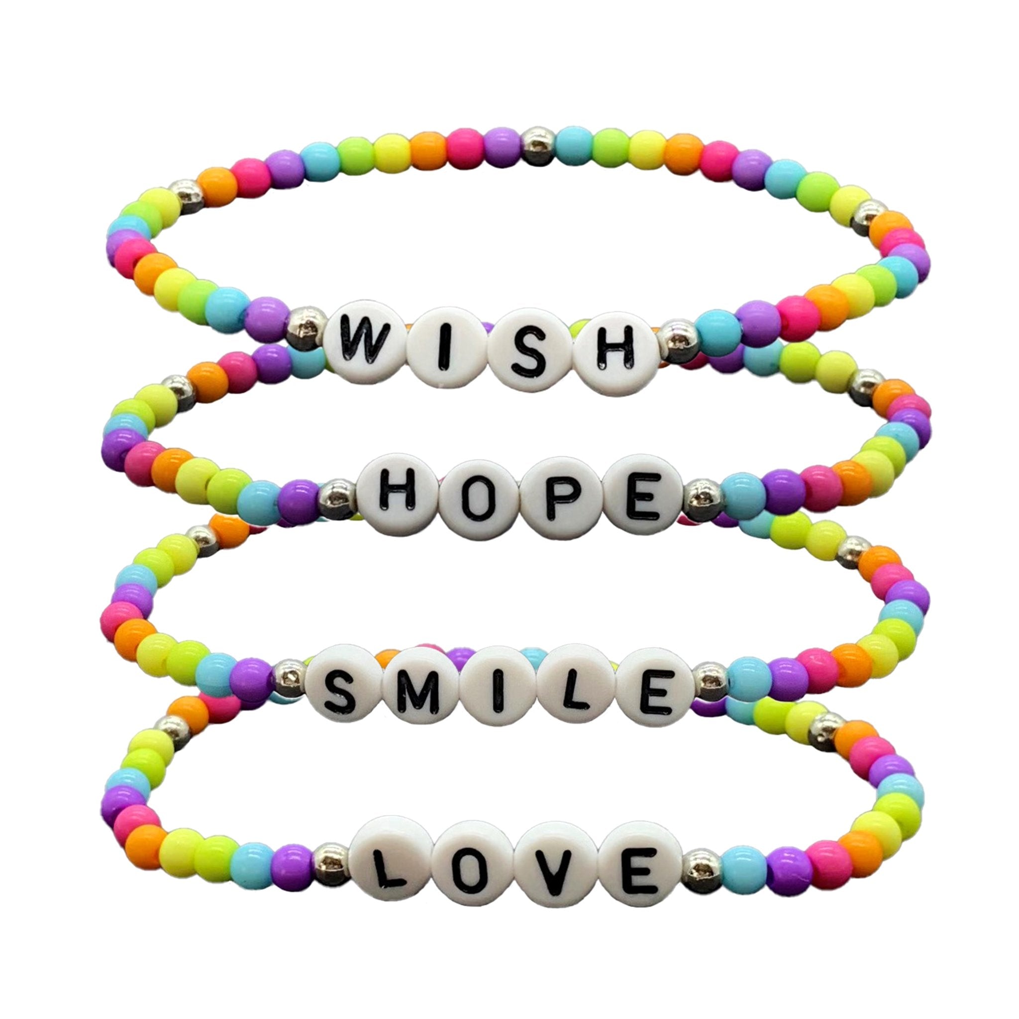 Rainbow Beaded Affirmation Word Bracelets - 4 Pack