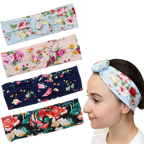 Soft Floral Rosebud Velour Headband - 4 Pack - FROG SAC