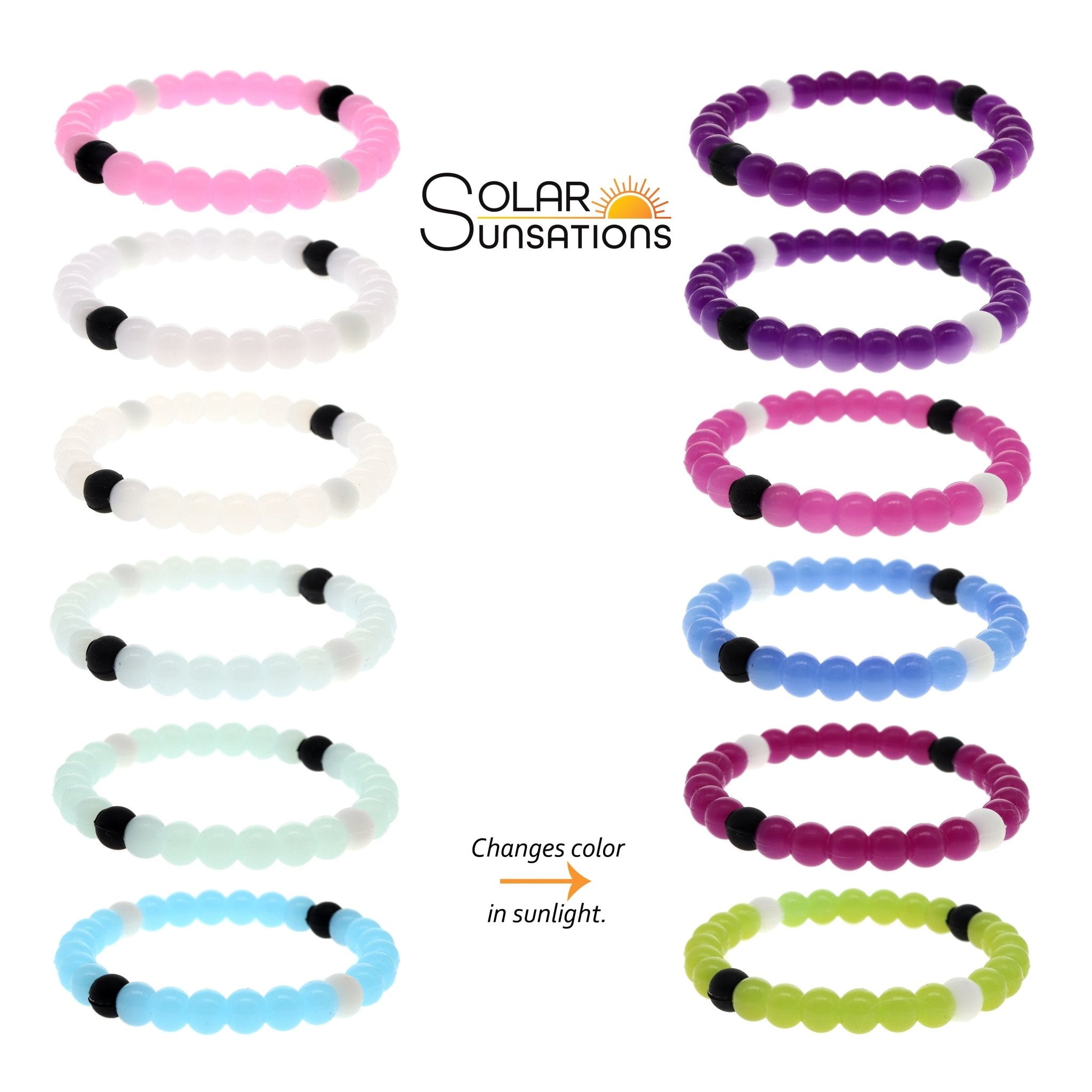 Solar Reactive Color Changing Beaded Bubble Bracelets - 6 Pack - FROG SAC