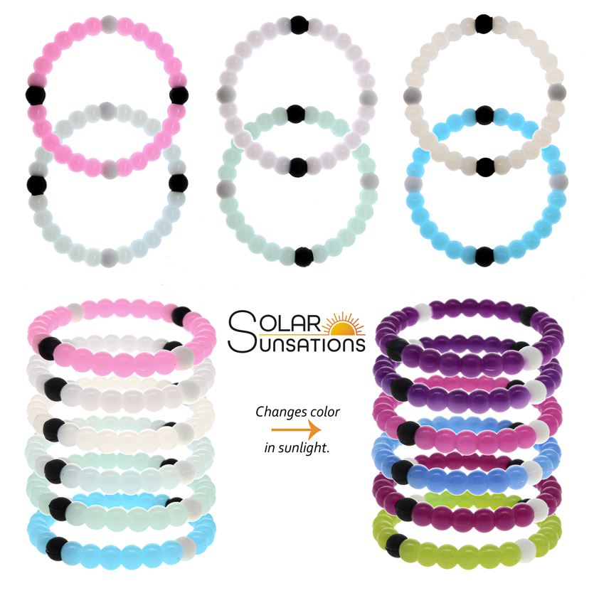 Solar Reactive Color Changing Beaded Bubble Bracelets - 6 Pack - FROG SAC