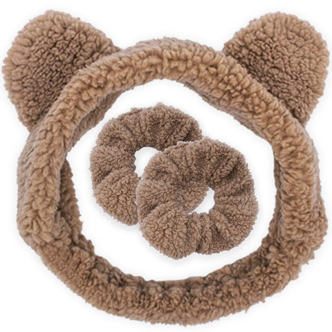 Teddy Bear Ear Spa Headband and Scrunchie Wristbands - FROG SAC