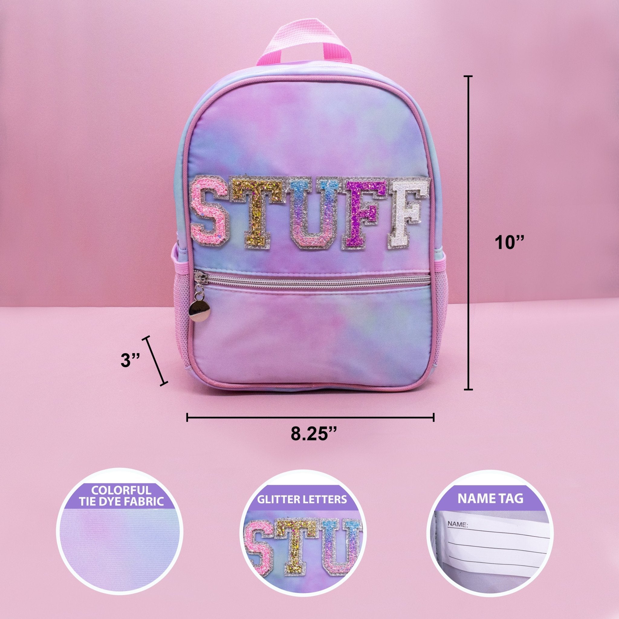 Tie Dye Backpack with Glitter Varsity Patch Letters - Mini - FROG SAC