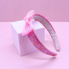 Wide Pink Iridescent Quilted Bow Headband - FROG SAC