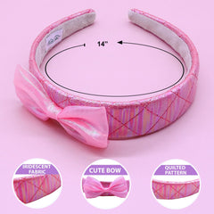 Wide Pink Iridescent Quilted Bow Headband - FROG SAC